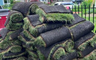 Sod rolls staged for Hamptons and East End lawn projects on Long Island